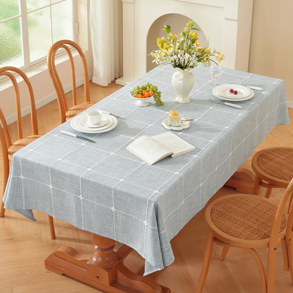 Plenmor Leinen Tischdecke Baumwolle, Leinenoptik Tischdecke Abwaschbar Table Cloth Boho Tischdecke Rechteckig für Küchentisch und Outdoor Tischtuch