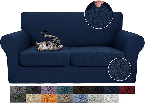 Miniatura 53 de JIVINER Fundas de sofá de 3 piezas para sofá de 2 cojines, funda de sofá elástica con 2 fundas de cojín de asiento extra grandes, fundas gruesas