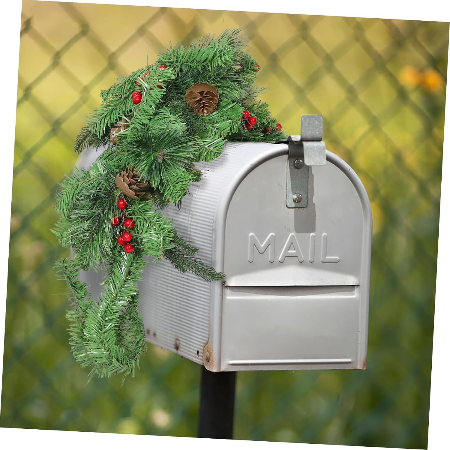 Christmas Mailbox Swag with LED Lights Artificial Pine Berry Garland for Indoor Outdoor Decor Festive Holiday Decoration for Front Door Mantle and Window