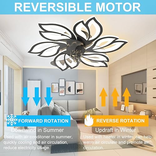Miniatura 4 de Ventilador de techo sin aspas de 25.6 pulgadas con control remoto de luces, modernos ventiladores de techo de perfil bajo con luces, regulable, 3