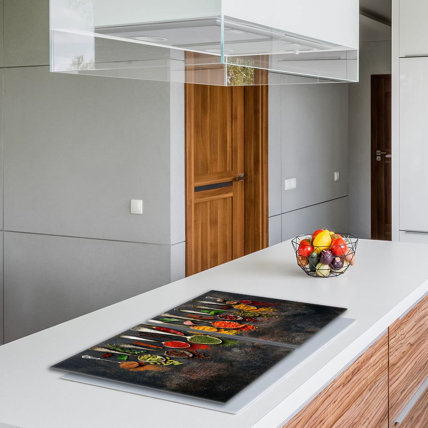 Tabla de cortar decorativa de cristal templado y cubre vitro, Placa protectora de vitrocerámica 40 x 52 cm 2 piezas, para inducción, protección contra salpicaduras, decoración, ESPECIAS