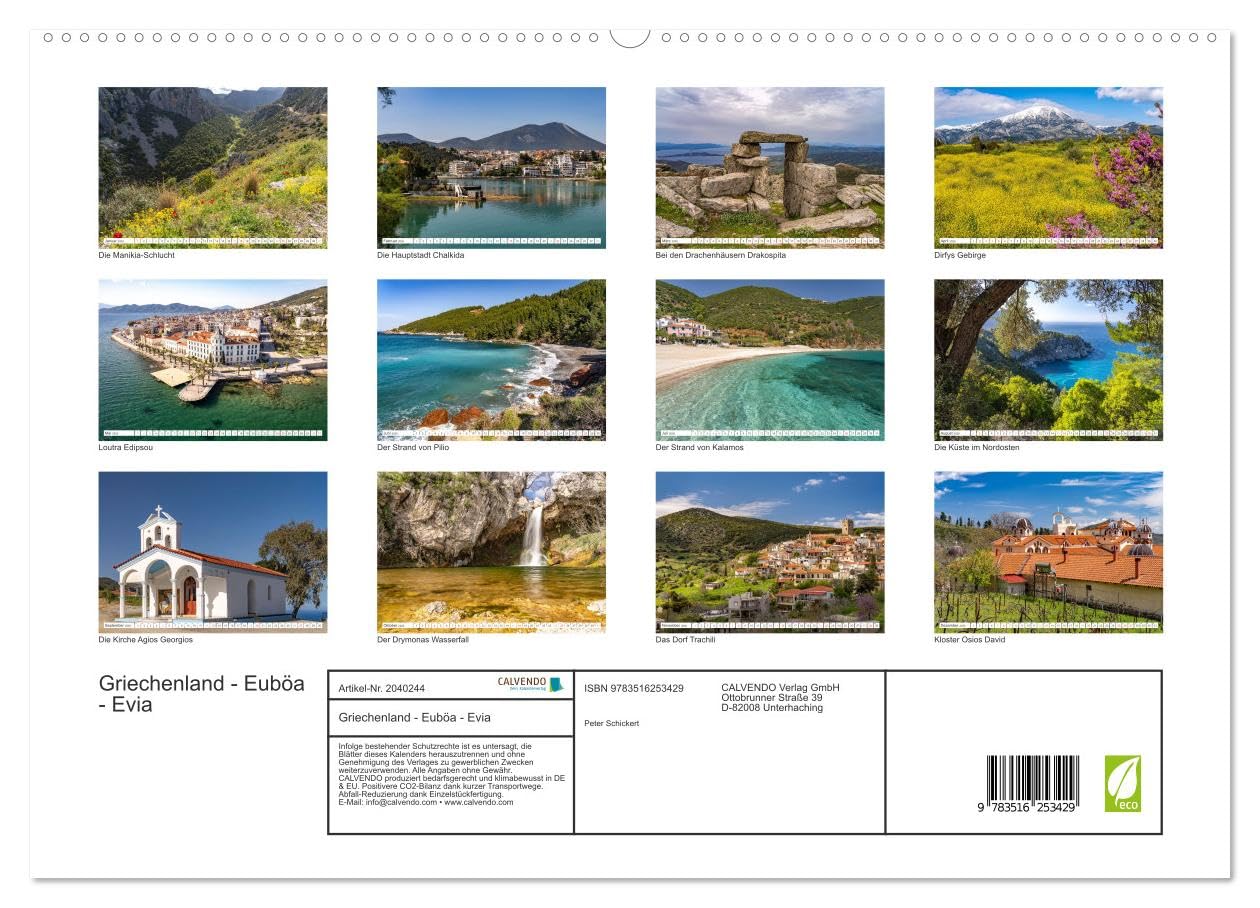Griechenland - Euböa - Evia (hochwertiger Premium Wandkalender 2026 DIN A2 quer), Kunstdruck in Hochglanz: 12 Monate mit der wunderbaren, aber noch ... griechischen Insel Euböa. (CALVENDO Orte)