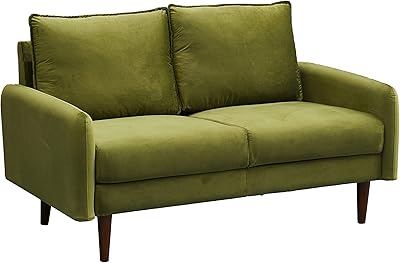 INSTORY Velvet Loveseat Mid-Century Modern Sofa Tufted Couch with Wooden Legs for Living Room - Army Green