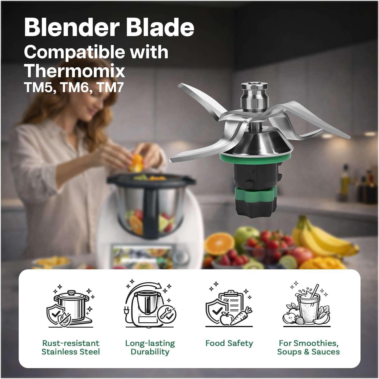 Wymienny Nóż ze Stali Nierdzewnej do Thermomix TM7, TM6 i TM5 firmy MMOBIEL – Wymienny Nóż do Zup, Smoothie, Ciasta i Więcej – Równe Rezultaty Mieszania – Do Thermomix