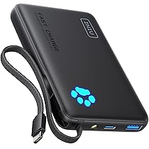 INIU 45W Power Bank, 10000mAh PowerBank con USB C Cavo Integrato, Ricarica Rapida PD3.0 QC4.0 USB C Input & Output, Mini Caricatore Portatile Power Bank per iPhone 17 16 15 14 13 Samsung Xiaomi iPad