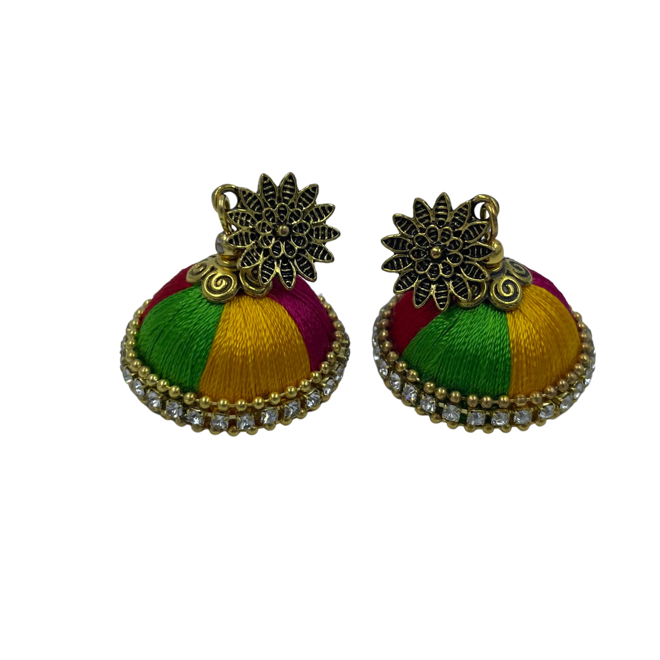 Yaalz Silk Thread Beautiful Trendy & Elegant Bridal/Festival Wear Pair Of Of Antique Gold Sunflower Stud Weightless Silkthread Jhumka Earrings For Women/Girls/Kids In Multi Colors In Medium Size (B0BJ29Z8CH) Amazon Price History, Amazon Price Tracker