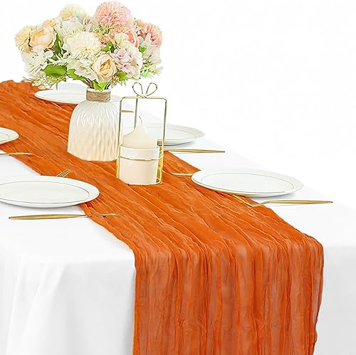 Miniatura 63 de 12 piezas de 10 pies de camino de mesa verde salvia de estopilla, 35 x 120 pulgadas de largo, camino de mesa de gasa para mesas, decoración bohemia,