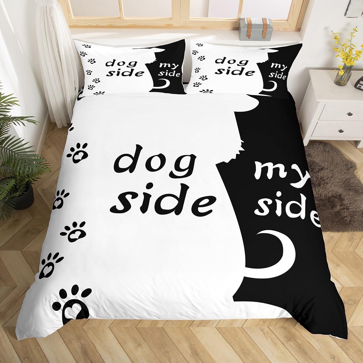 3D Animal Bedding Set - Dog Duvet Cover for Kids, Teens - Pet Lover's Gift - Black White Bedspread Cover - 2Pcs Junior/Cot Bed Size