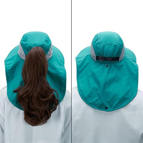 Miniatura 7 de BASSDASH Sombrero de ala ancha unisex UPF 50+ resistente al agua, con solapa de cuello grande, sombrero de pesca para cola de caballo para hombres y