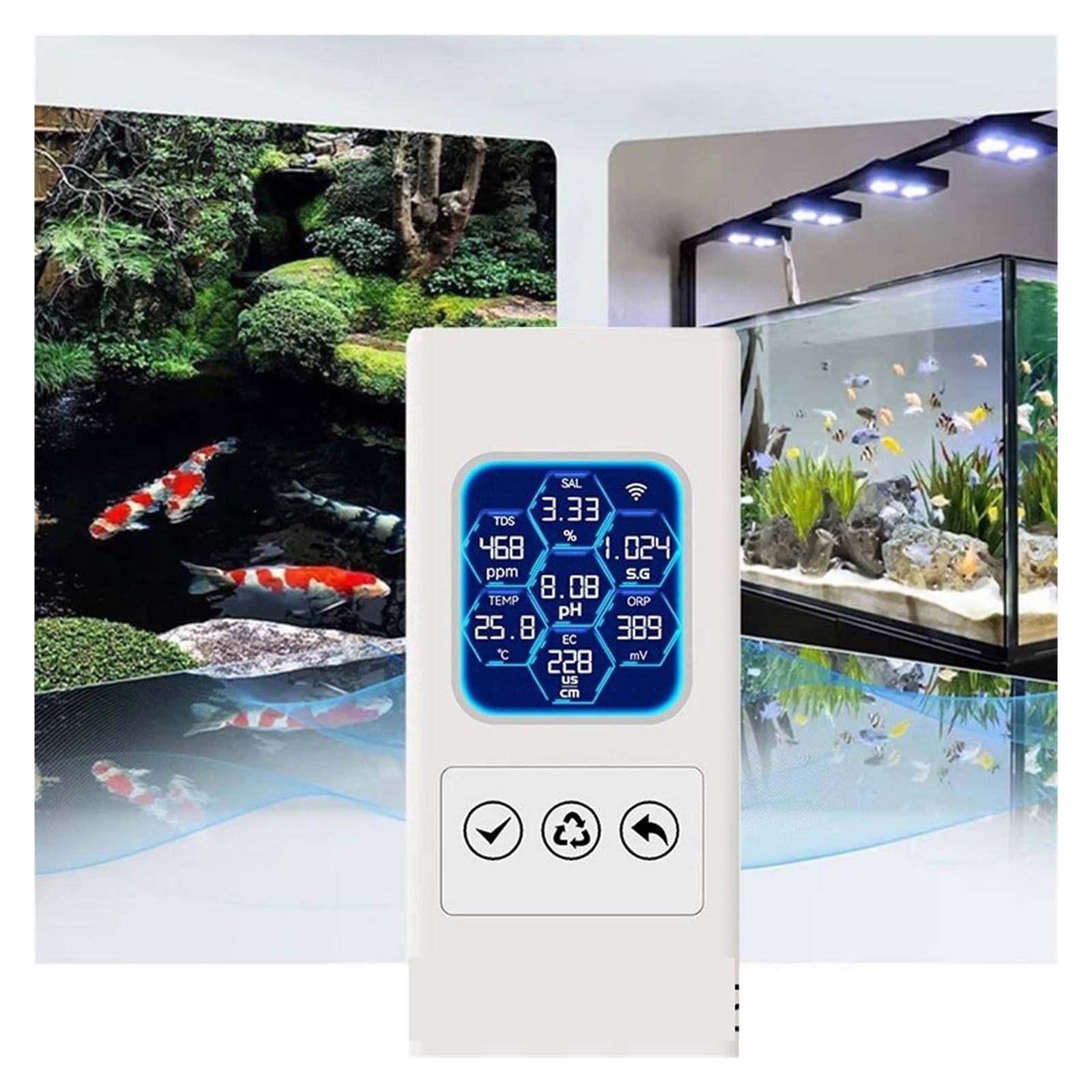 Tester wody, Inteligentny monitor jakości wody WiFi PH TDS, cyfrowy czujnik temperatury w akwarium
