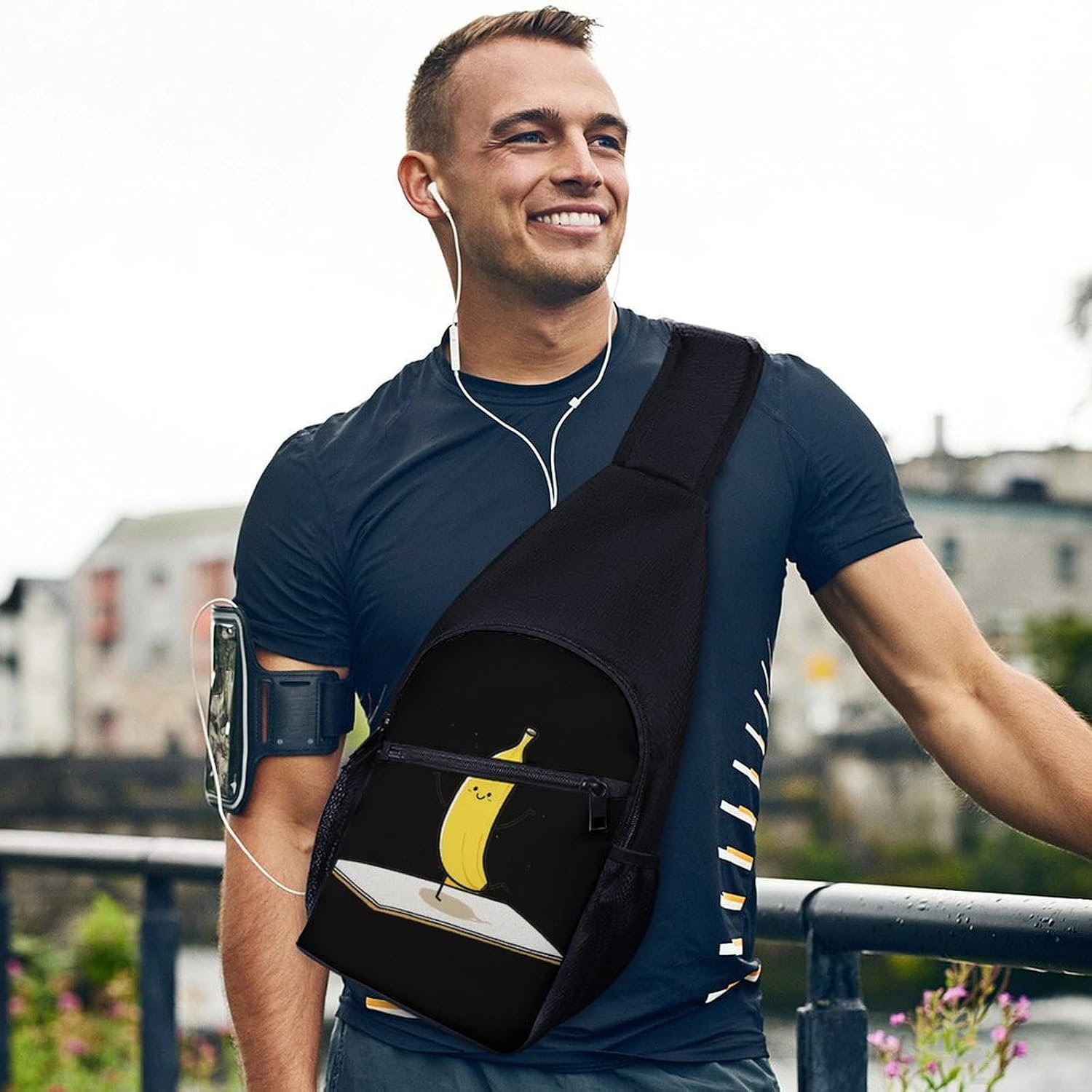 Banana Dancing Yoga Crossbody Sling Backpack Chest Bag Daypack | unisex,trendy,with convertible and detachable shoulder strap,side pockets