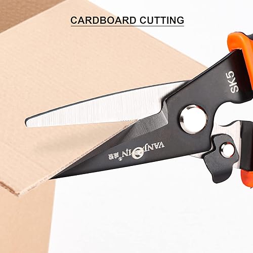 Miniatura 6 de Tijeras de 9 pulgadas resistentes, 2 paquetes de tijeras multiusos con cuchillas de acero al manganeso curvadas finamente dentadas y bloqueo seguro,