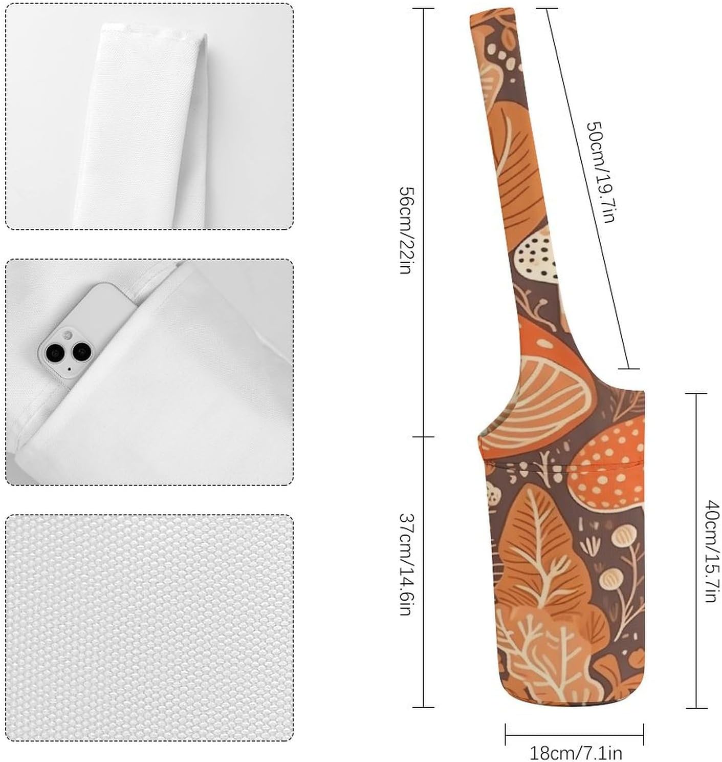 Canvas Yoga Bag,Cartoon Mushroom Printed Yoga Mat Handbag,Portable Yoga Mat Bag Large Capacity Gym Bag for Men Women Pilates Beach Travel