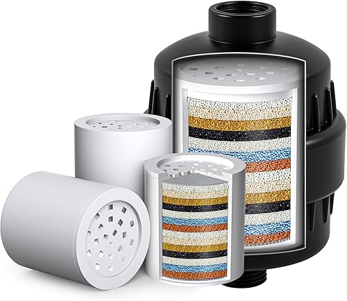 G-Promise Filtro de ducha de 16 etapas y cartucho de repuesto de 3 unidades, reduce el cloro y el fluoruro, mejora la piel seca, universal con