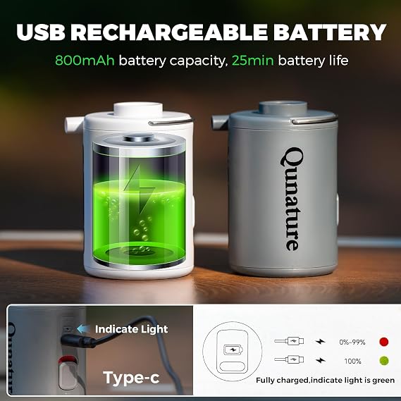 Portable Air Pump for Inflatables, 4KPa Mini Electric Rechargeable Pump, Quickly Inflate Deflate for Pool Floats, Swimming Rings, Air Mattress, Sleeping Pads, Vacuum Storage Bags 800mAh