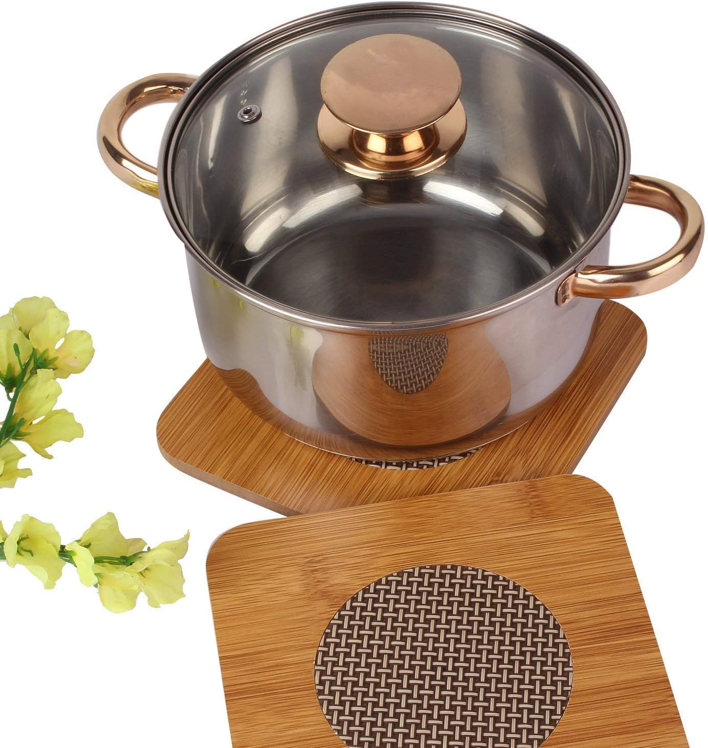 Aibrisk Set of 2 Bamboo Insulation Heat Table Pad Coasters Eco-Friendly Tableware in Random Shape(Wooden 2pc)
