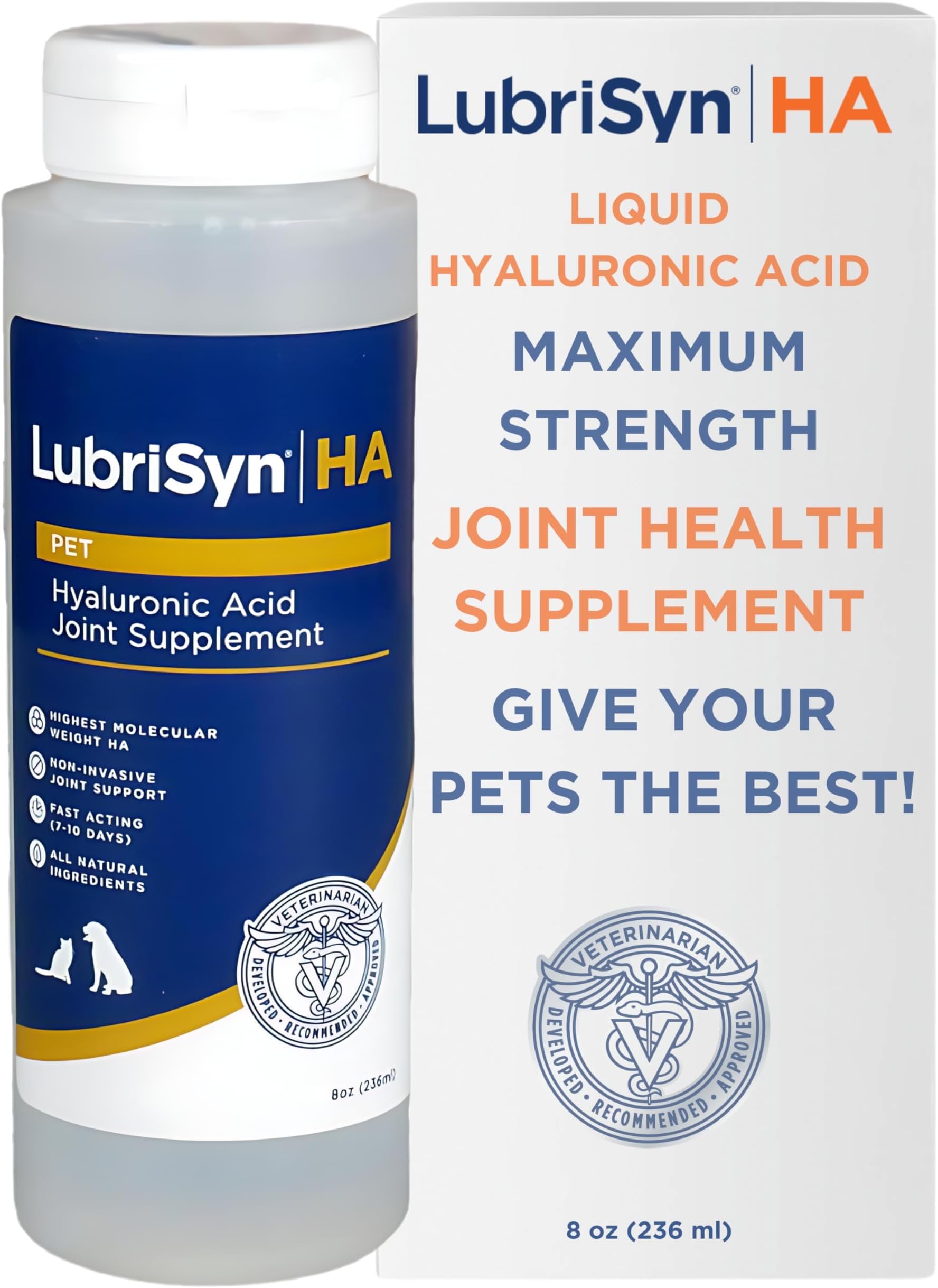 HA Hyaluronic Acid Hip & Joint Supplement for Dogs & Cats, Vet-Developed Oral HA, Original Pet & Equine Liquid Formula Supports Mobility, Cartilage Health & Comfort, 8 oz