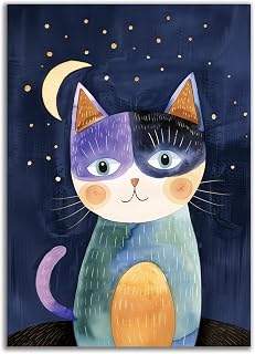 クレバーキャット〈賢い猫〉アニマル図 日本製 A４サイズ ポスター ギャラリー品質 壁掛け 絵画インテリア 記憶力 聡明 三日月 夜空 月夜 ねこ (フレームなし)