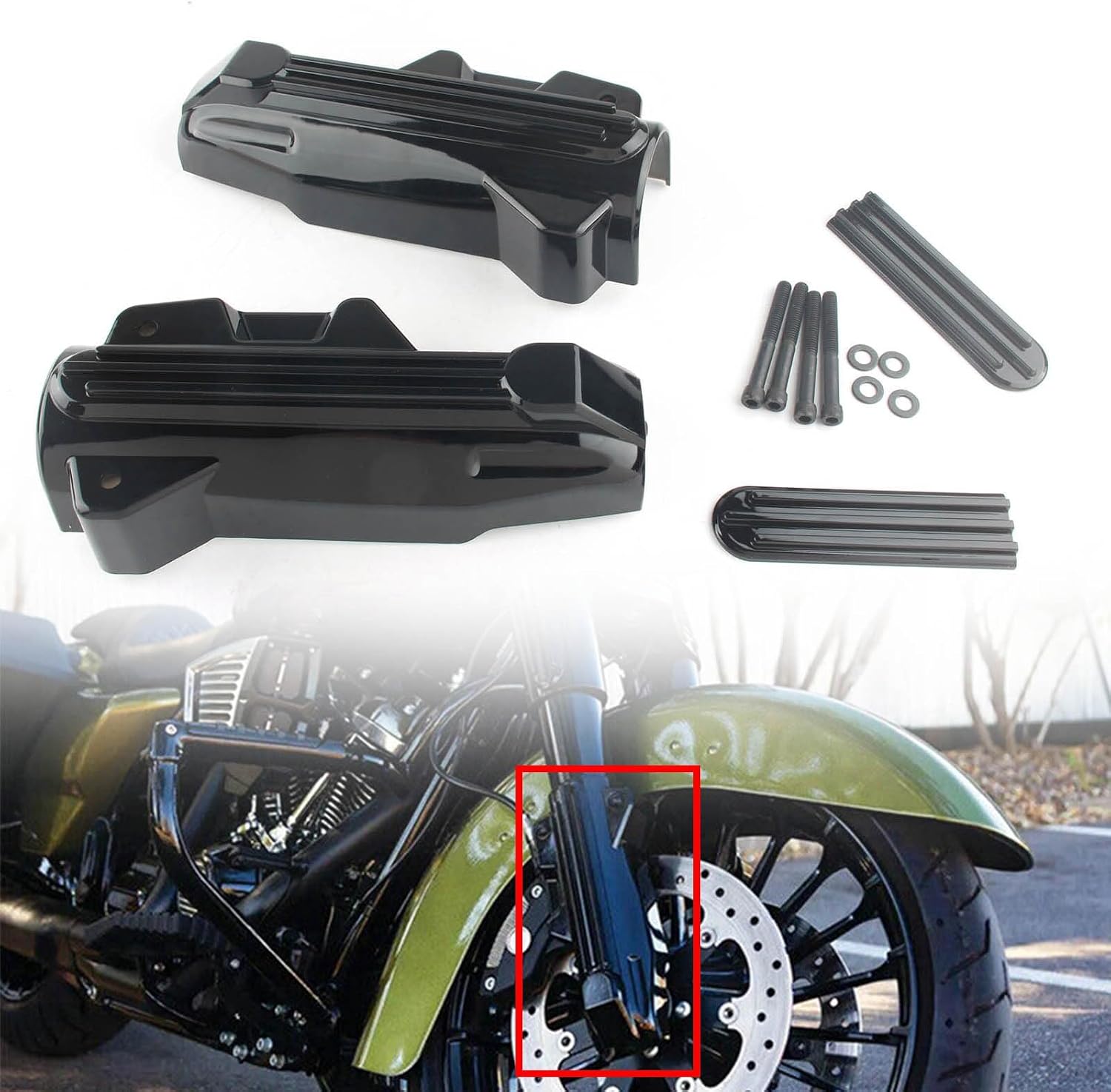 Motorcycle Lower Fork Covers & Upper Fork Slider Accents, Upper Lower Fork Leg Deflector Shields Covers for Harley Davidson FLHR Electra/FLHRXS/FLHTCU/FLHTK/FLTRU/FLTRX/FLTRXS/FLHX Gl