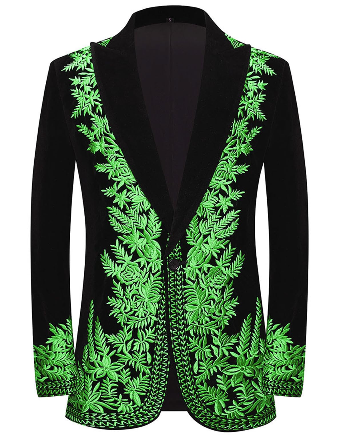 Men's Floral Embroidered Slim Fit One Button Suit Jacket Blazer Peak Lapel for Party Wedding Banquet Prom