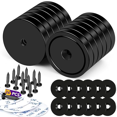 Miniatura 21 de TRYMAG Imanes resistentes – 80 libras, paquete de 6 con agujeros, almohadillas de acero, neodimio, tornillos para montaje en pared, respaldo