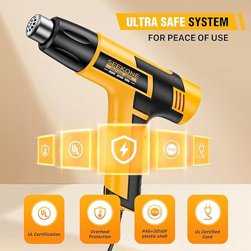 Miniatura 3 de SEEKONE Mini pistola de calor, herramienta de pistola de aire caliente de doble temperatura de 600 W, 572 ℉ y 932 ℉, con cable de 4.9 pies de largo
