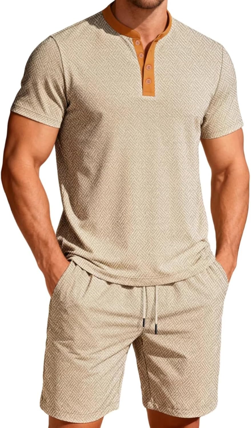 Men's Athletic Suits 2 Piece Sets Summer Quick Dry Short Sleeve Collared Shirt and Shorts