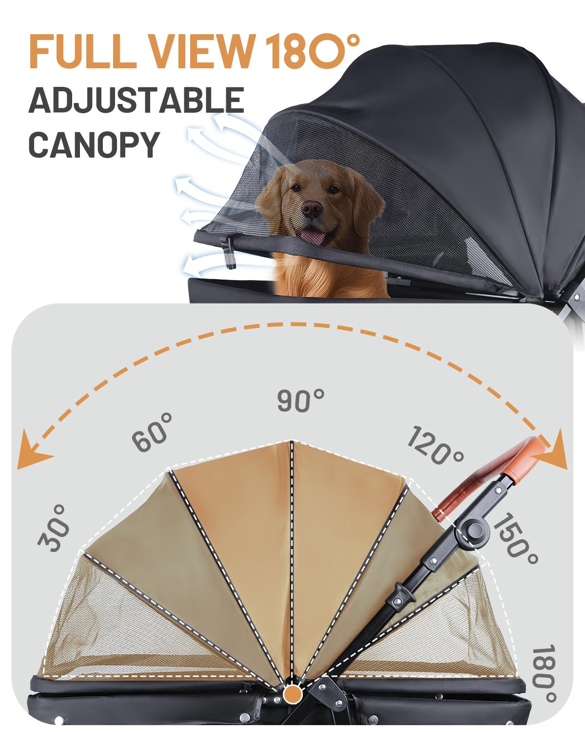 Dog Stroller for Large & Medium Dogs (20–132 lbs), Pet Stroller for 2 Small Dogs with Adjustable Handle & Canopy, Sun Shades, Storage Organizer, Foldable & Ventilated,Black - Image 4