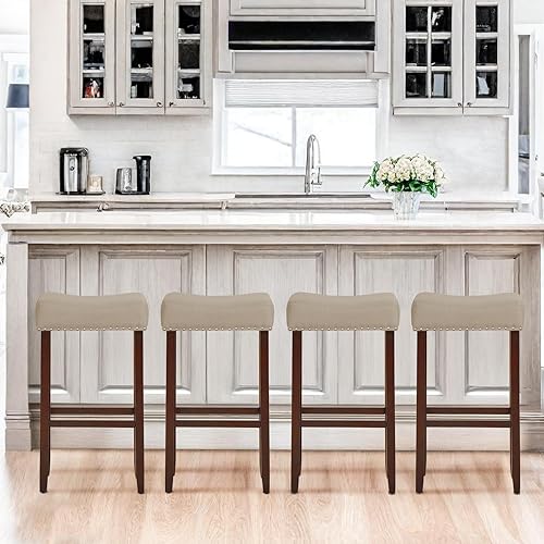 Miniatura 2 de ERGOMASTER Taburetes de bar para isla de cocina, juego de 4 taburetes de bar de altura de 29 pulgadas, taburetes de bar sin respaldo de tela