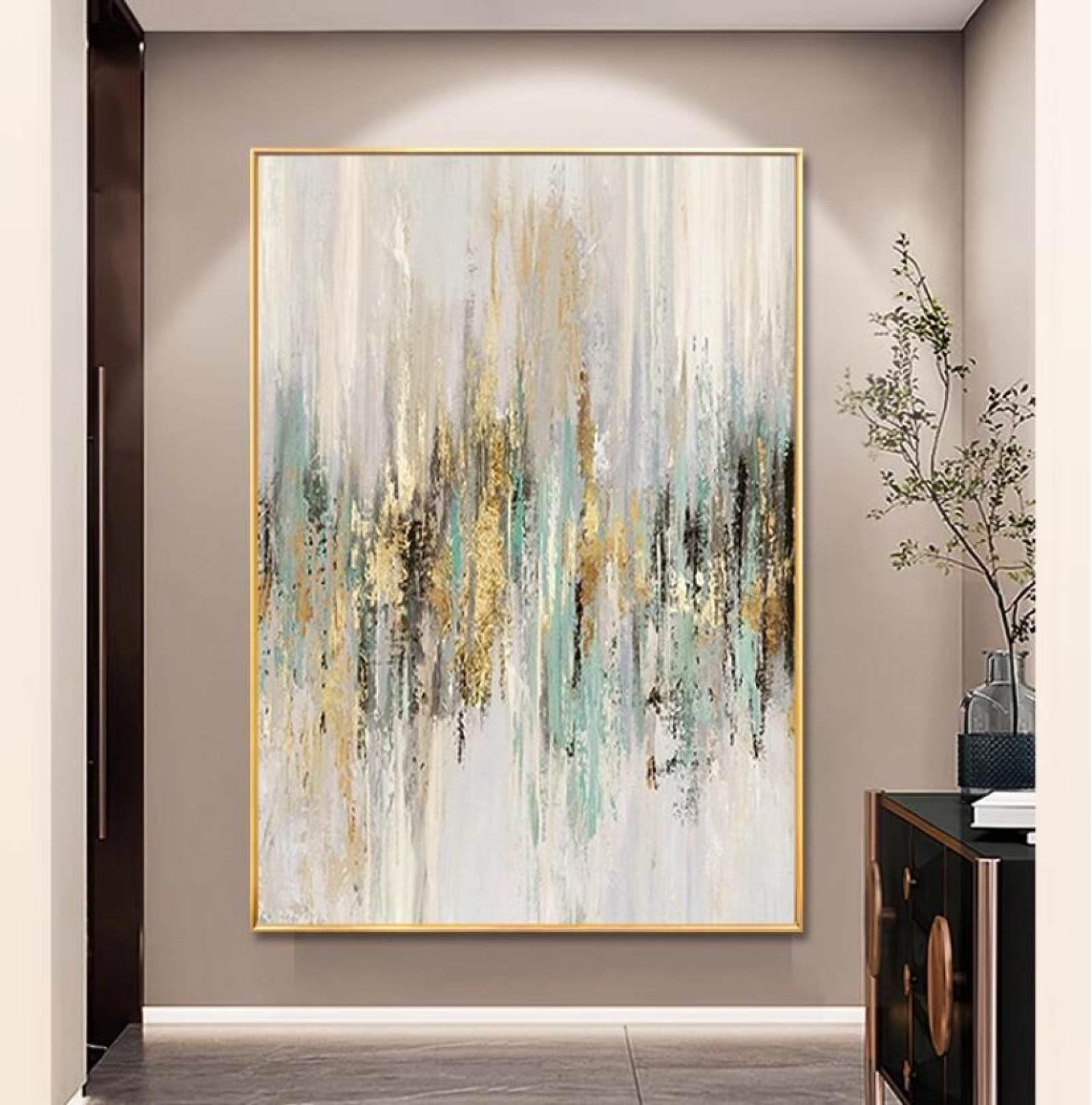 Peinture à la main feuille d'or acrylique : tableau abstrait sans cadre