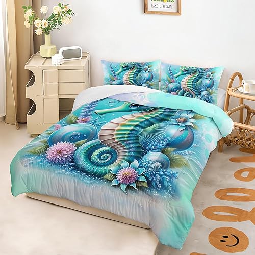 Miniatura 10 de Juego de edredón de 3 piezas con diseño de caballo y girasol, diseño retro de mariposa rosa, para niños y niñas, adultos, 1 edredón + 2 fundas de