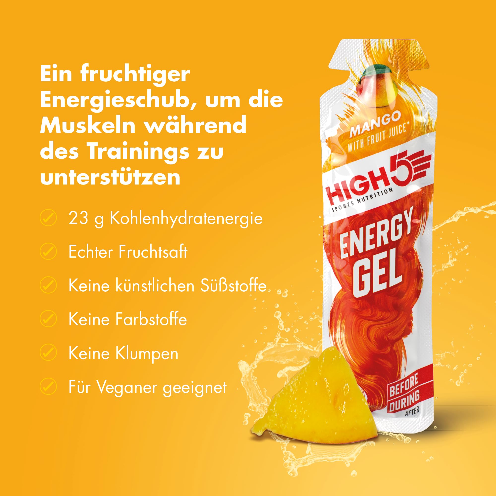 HIGH5 Energy Gel Energia Gel in sacchetto di porzione ad apertura rapida, con succo di frutta naturale | (Mango, 20 x 40 g)