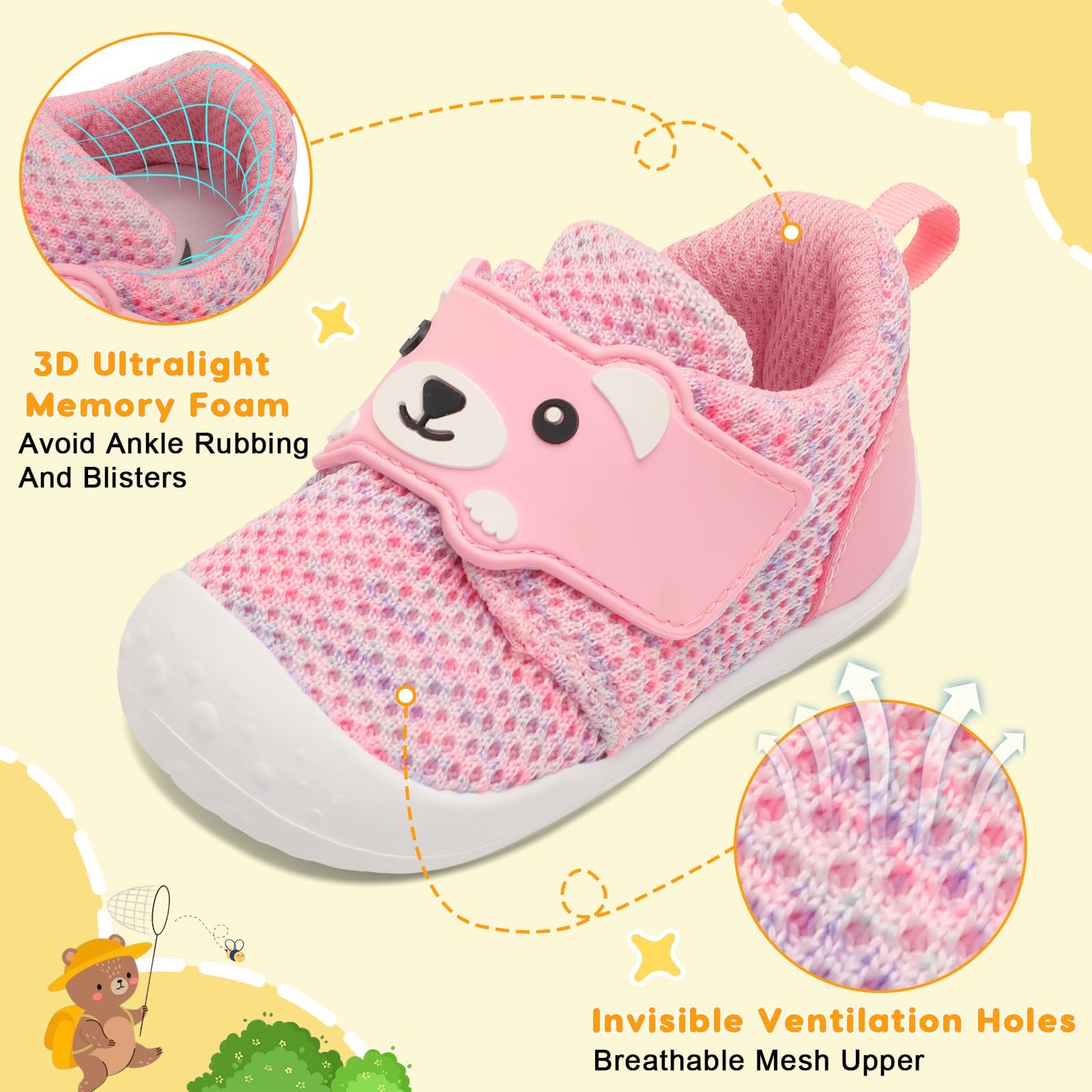 JOINFREE Baby Walking Wide Shoes Infant Boys Girls Breathable Barefoot Shoes Crib Tennis Shoes Lightweight Non-Slip Sneakers First Walkers — view 5