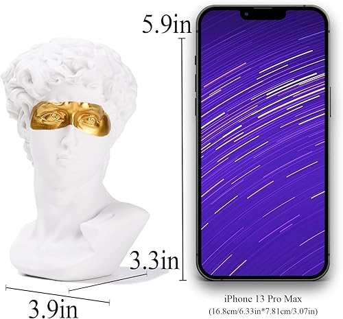 Miniatura 2 de BRABUD Máscara griega David Hombre Busto Estatua Resina Oro Blanco Escultura Romana Clásica Arte Moderno Casa Oficina Estudio Estantería Decoración