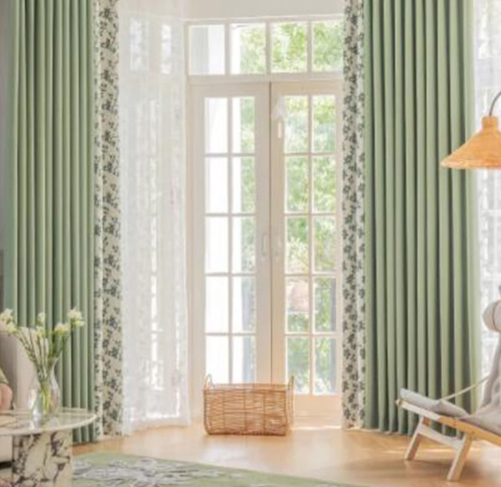 Homxi Window Curtain Blackout 2 Panel Sets,2 x 40W x 54H,Curtains Window Green Splicing Flower Pattern Drapes for Living Room for Eyelets