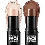 FOCALLURE 2 Pcs Contour Foundation Stick, Highlighter & Bronzer Pen, Face Brightens & Shades Pencil, Highlighting Shade Longwear Makeup, Highlight Bronzer Shaping Trimming Stick,Neutral