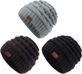 ViGrace Kids Winter Knit Hat Warm Fleece Lined Hats Children Cable Baby Beanie Skull Cap for Girls Boys