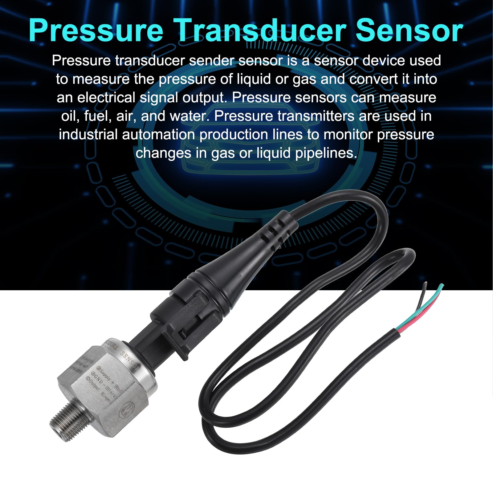 QUARKZMAN Sensore Di Pressione Trasmettitore Con Connettore, Filetto 1/8" NPT 1000 PSI Trasmettitore Di Pressione In Acciaio Inox Per Olio Carburante Acquia Aria