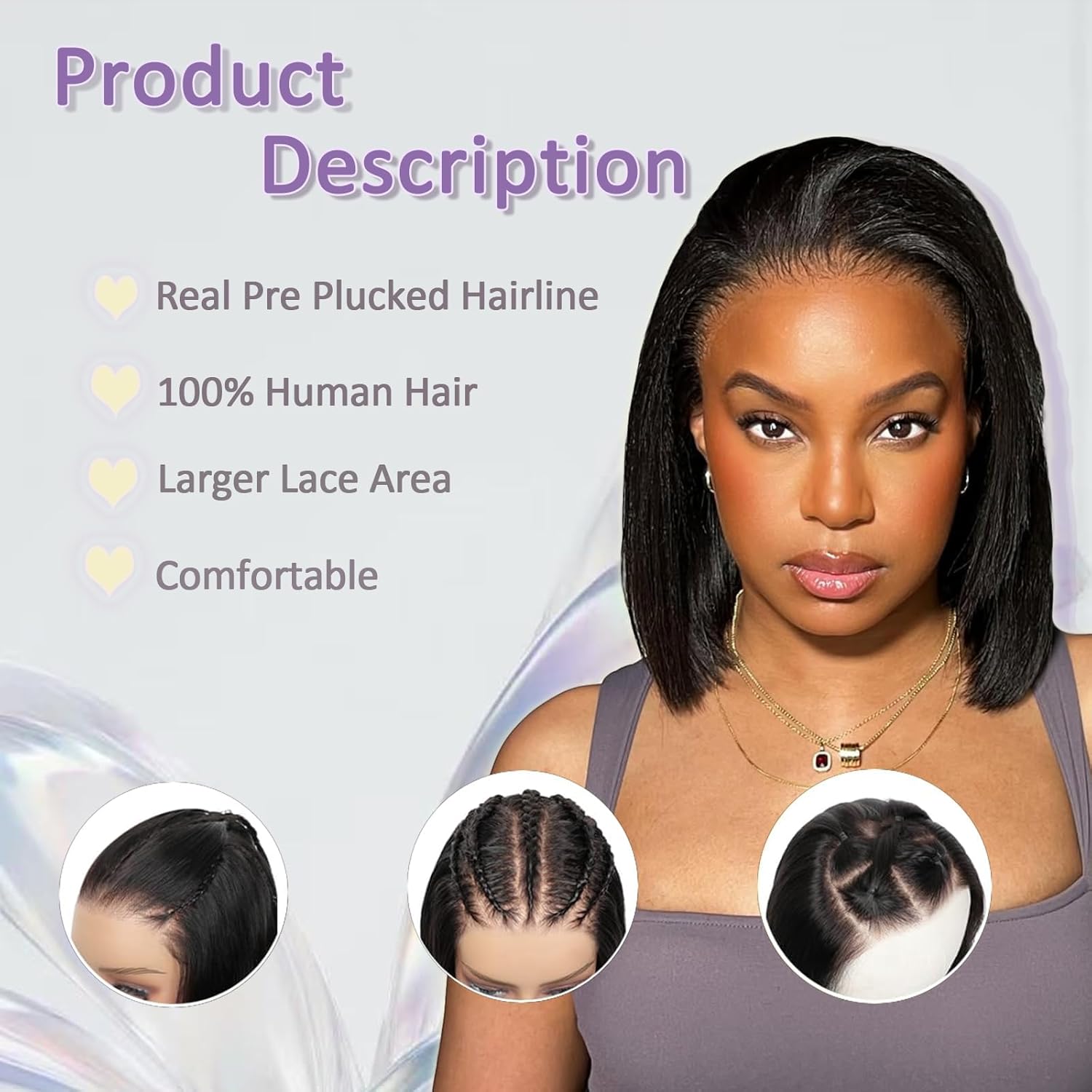 Bob Wig Human Hair Wig Short 13x4 Lace Front Wigs Human Hair Pre Plucked 10 Inch Bob Wig Short Wigs for Black Women Bob Wigs Human Hair 180% Density With Baby Hair Natural Black Straight Glueless