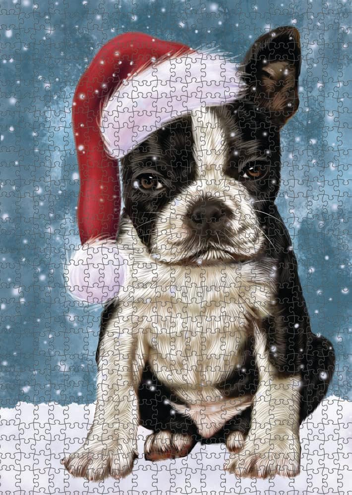 Let it Snow Boston Terrier Dog Jigsaw Puzzle for Adults - Animal Printed Interlocking Puzzle Game Artwork - Gift for Dog Lover's - 1000 Pcs 29.5"x19.7", PZLE62204