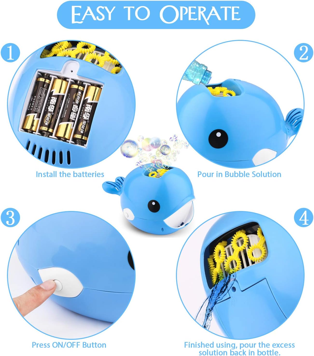 Biulotter Bubble Machine, Automatic Bubble Blower, Bubble Maker More Than 2000 Per Minute Bubble Machine for Kids, Easy to Use for Parties, Wedding, Indoor and Outdoor Activities (Blue)