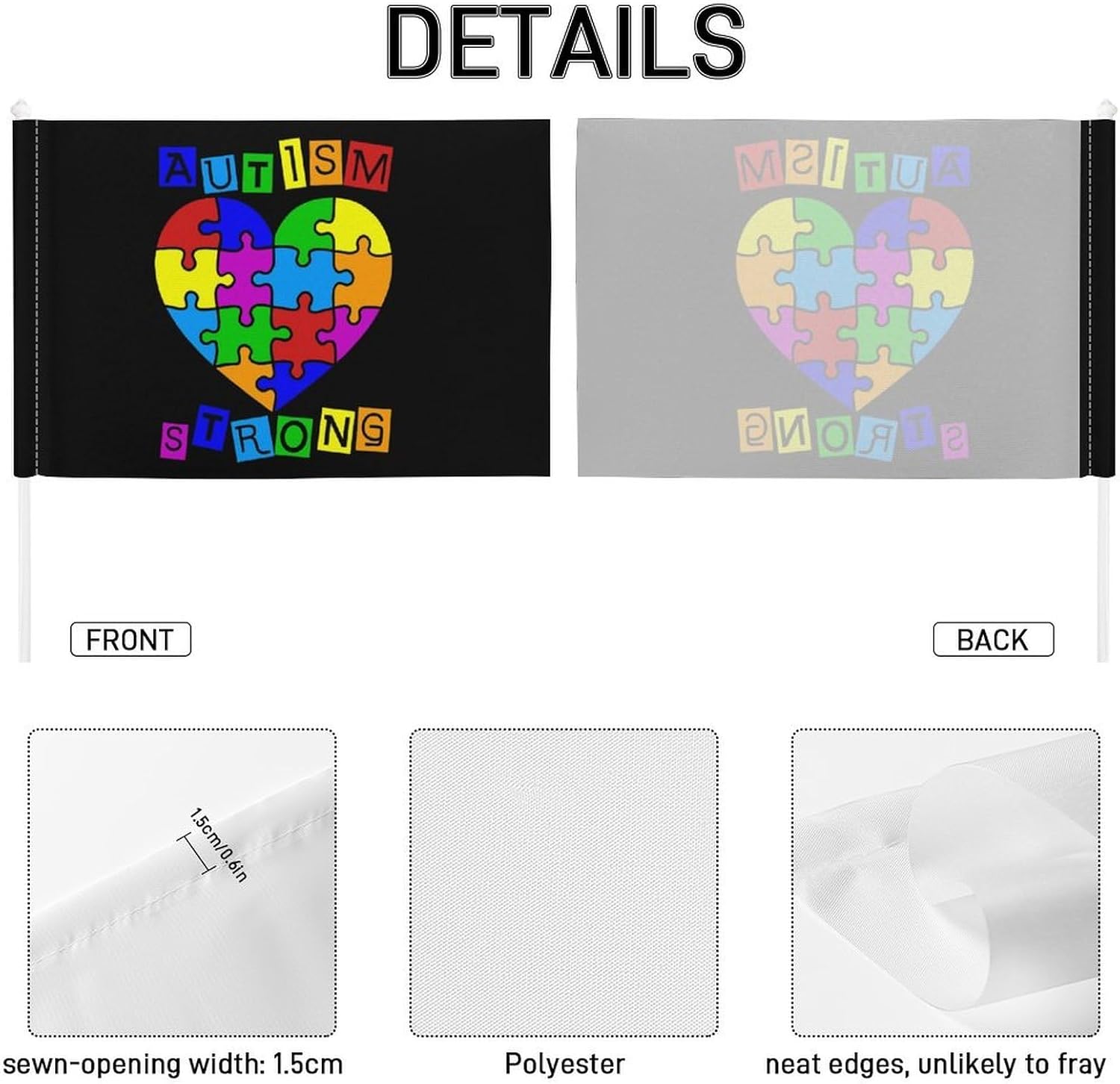 Autism Heart Puzzle Awareness Car Flag Polyester Clip Flags Mini Handheld Banners for Auto Outside Travel Decor image 3