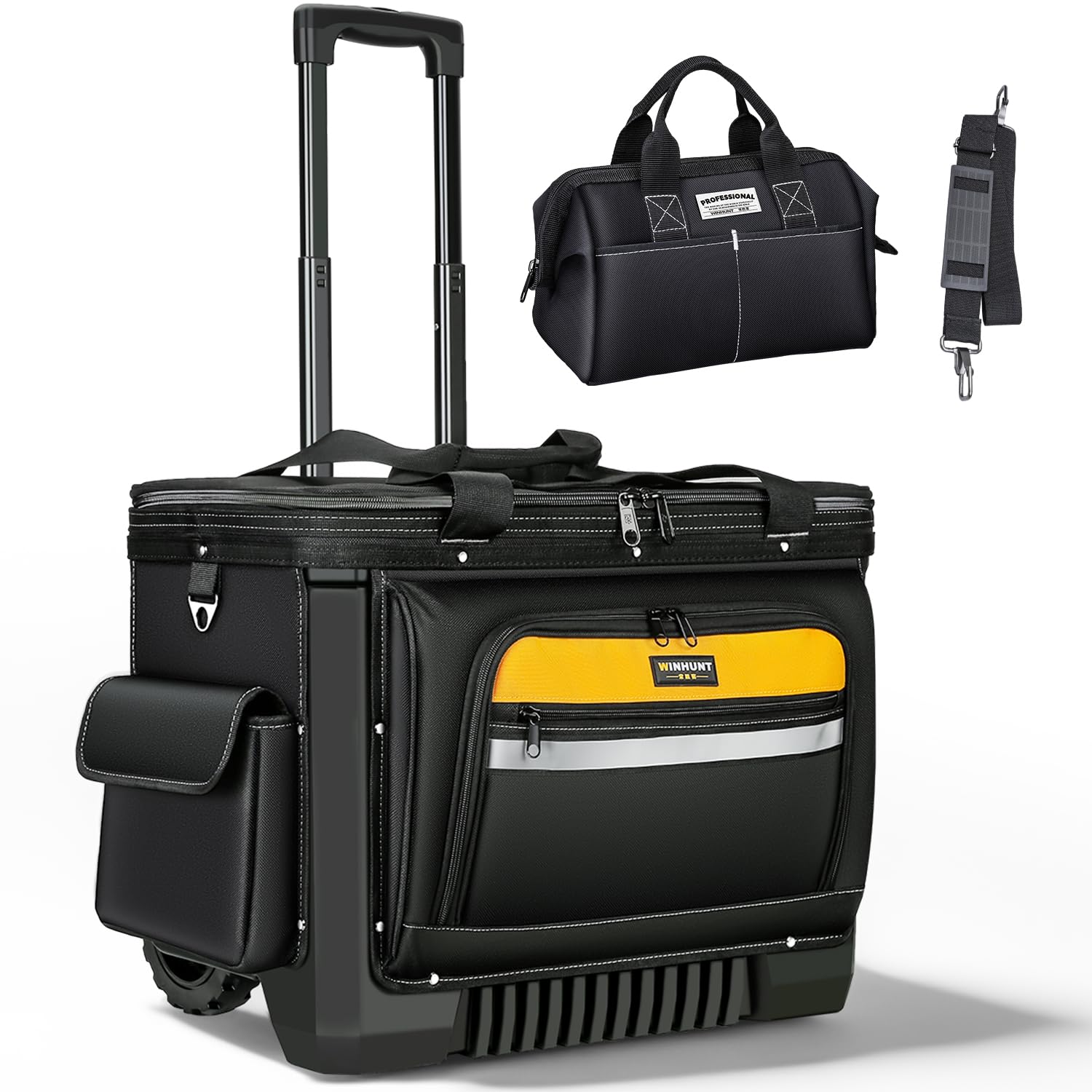 Winhunt Rolling Tool Bag Large Wheeled Tool Storage Organizer Black and Yellow
