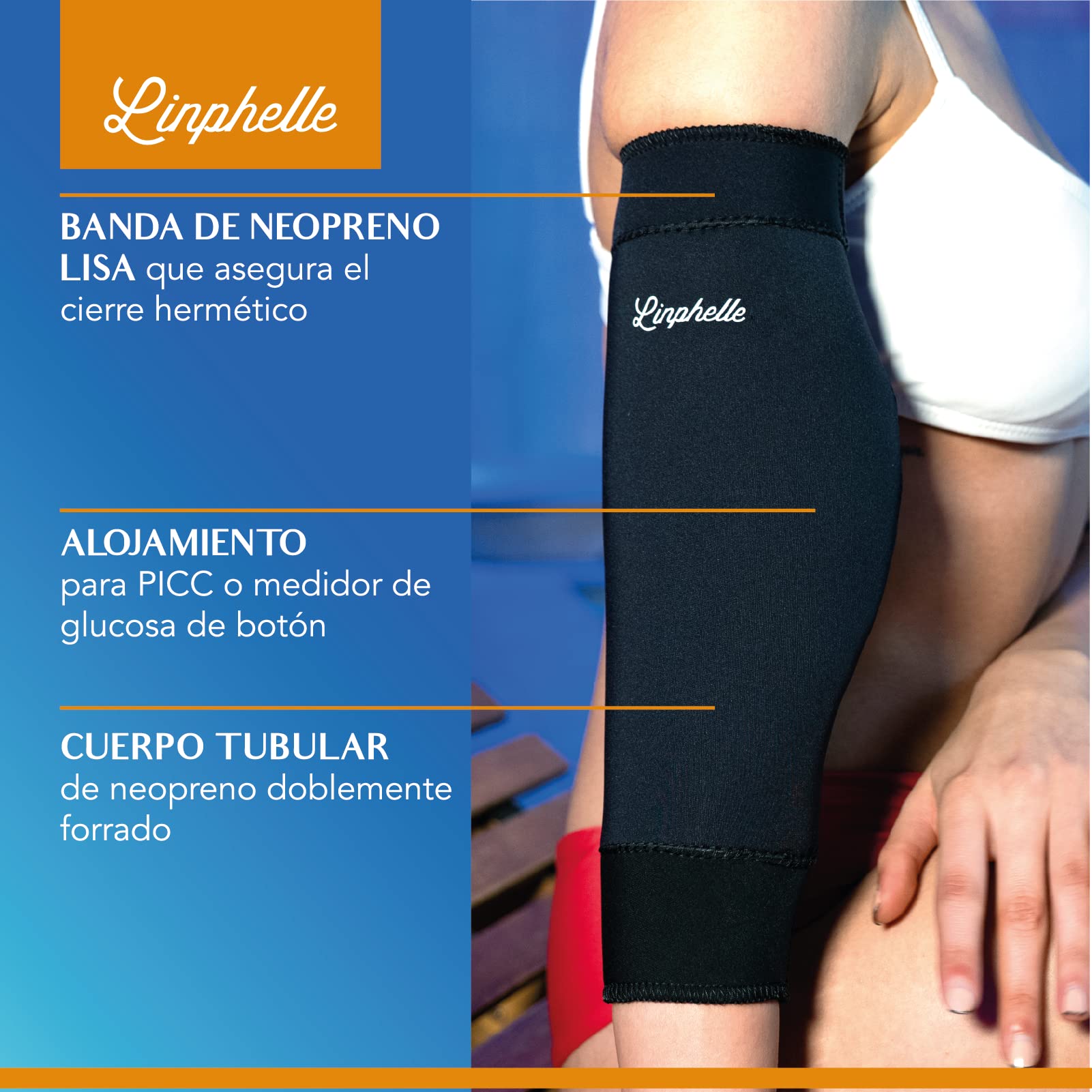 PICC Line Coverpicc Waterproof Long, Funda de Neopreno Impermeable para catéteres de brazo, Protección contra el agua de la Ducha, ideal para PICCs y Glucómetros, Negro, Talla M