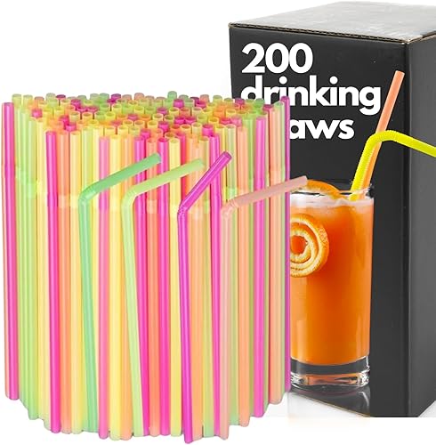 Pajitas de plástico desechables  Paquete de 200 agitadores de cóctel reutilizables para café, palitos flexibles, batidos, bebidas para niños,