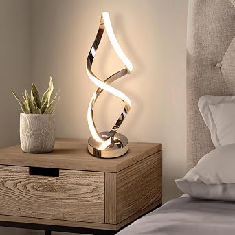 EIDISUNY Modern LED Table Lamp, 3 Color Temperatures,Touch Control, Silver Spiral Dimmable Bedside Table Lamp with USB Ports, Touch Control LED Nightstand Lamp, Desk Lamp for Living Room,Bedroom [Energy Class E]