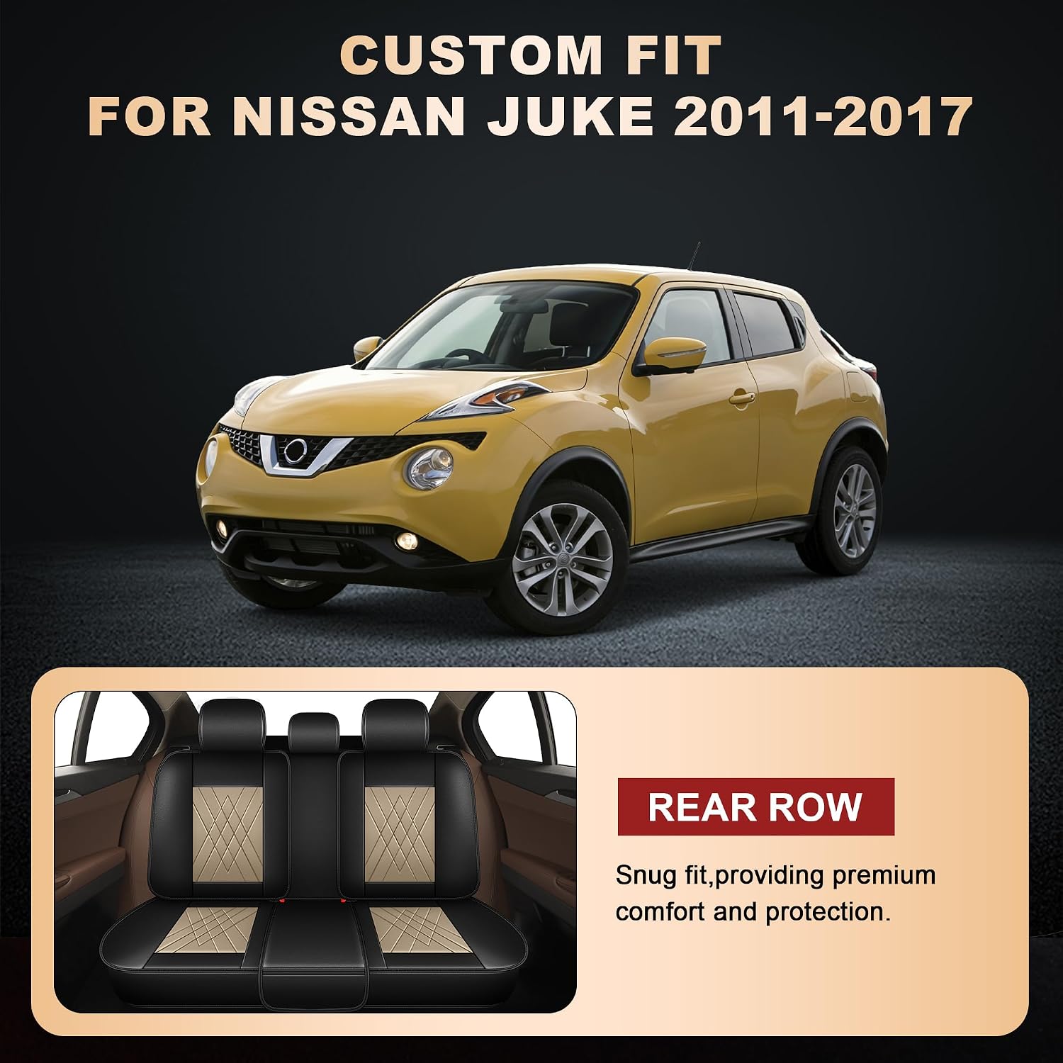 YORKNEIC Car Seat Covers for Nissan Juke 2011-2017(S/SV/SL) - Waterproof Leather Seat Covers Front Set: Automotive Seat Protectors Compatible Airbag (2 Front Set, Black & Beige)