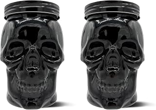 DURA LIVING Set of 2 Skull Mason Jar Glasses with Lids | 42oz Reusable Halloween Drinking Glasses | Unique Skull Décor, Storage, & Canning Jars for Parties & Gifts