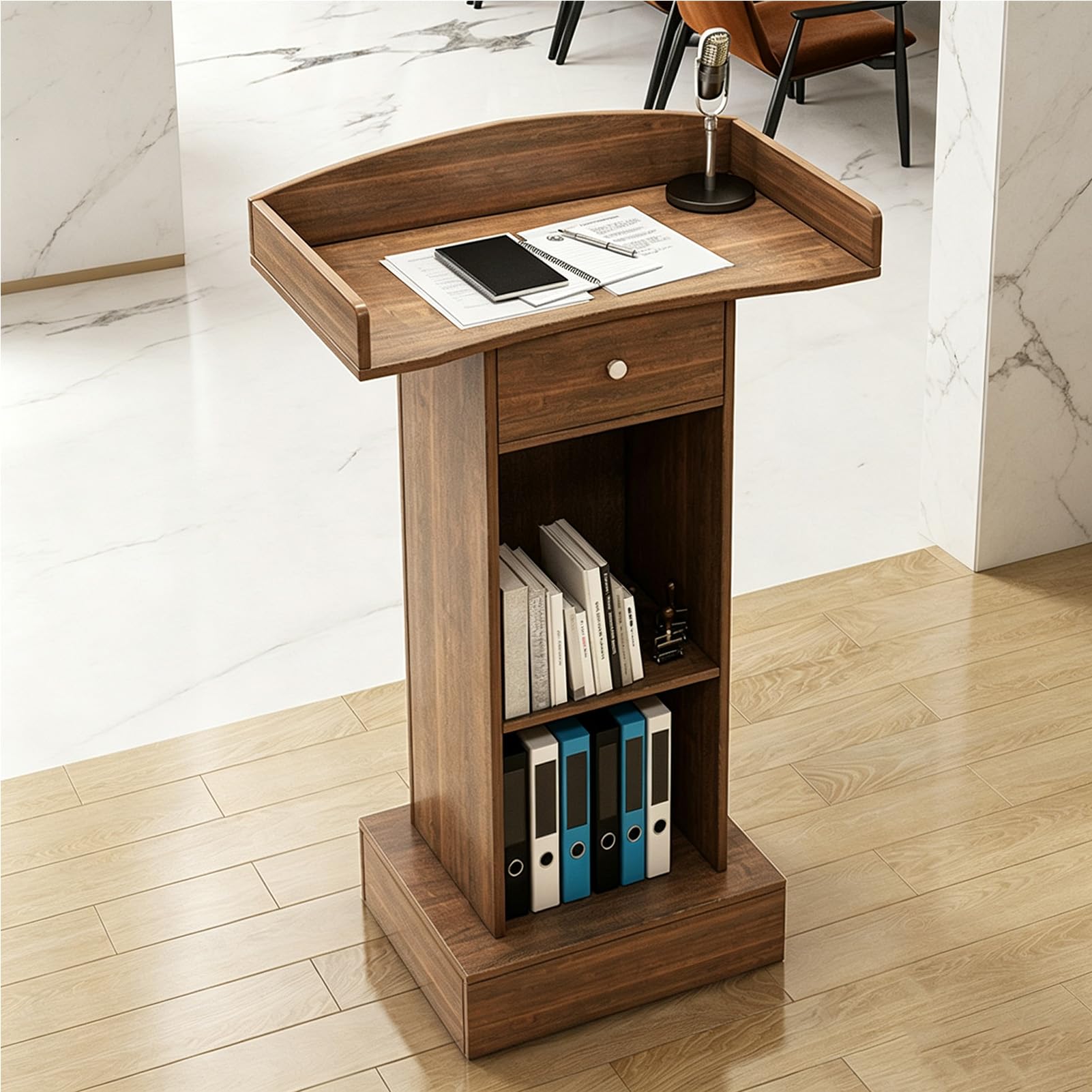 Atril de Madera para Piso, Mostrador de Recepción,Brown+Drawer