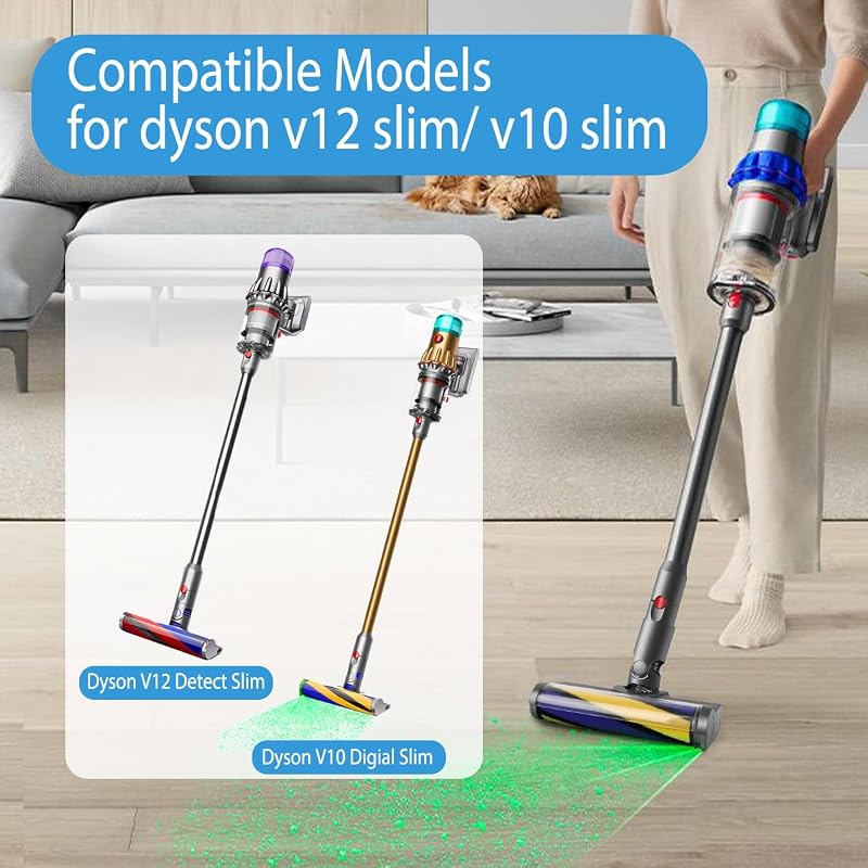 SpeHiate LED Padlófej Dyson V12 Detect Slim és V10 Digital Slim Porszívókhoz - Cserélhető Puha Görgős Kefe Kemény Padlóhoz, Láthatatlan Por